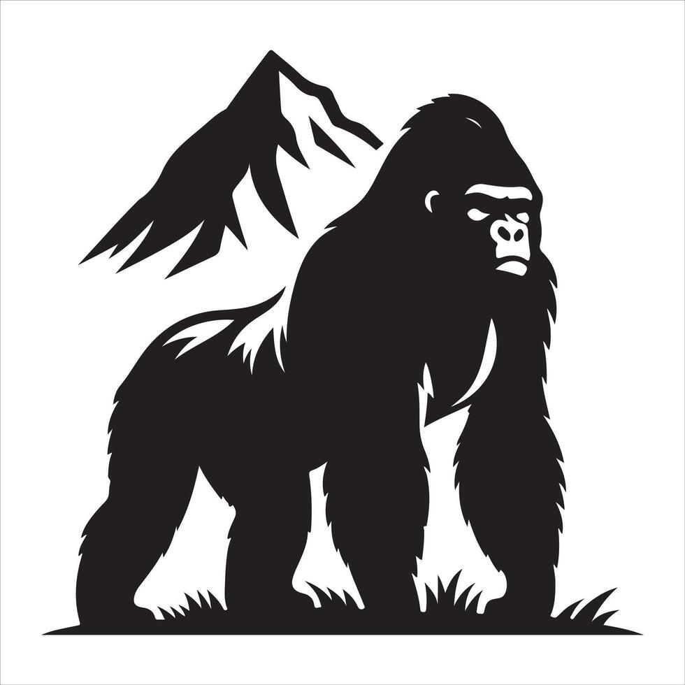A simple, uncomplicated animal Graphic silhouette of a gorilla Black silhouette on a white background vector