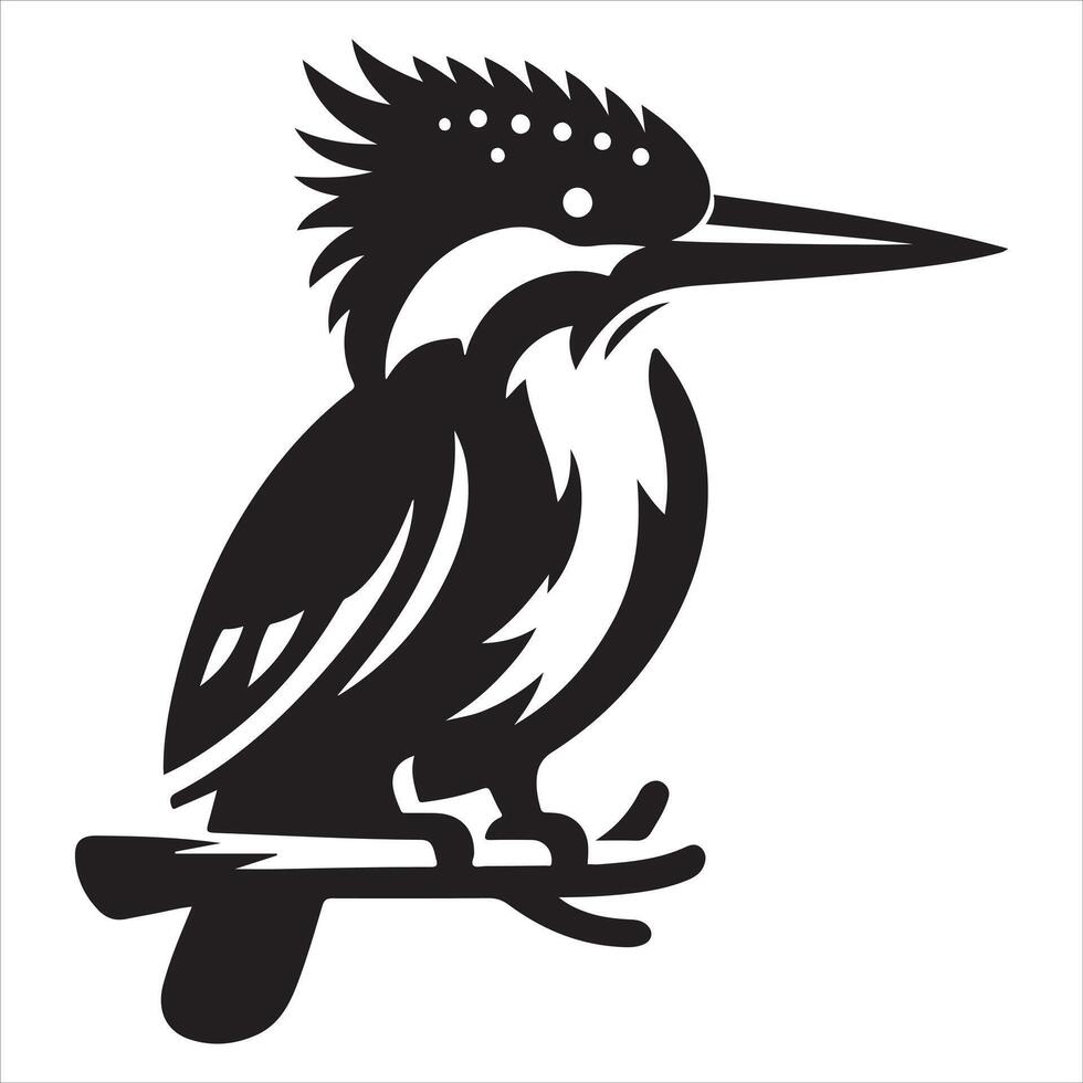 An illustration of a kingfisher bird in black silhouette vector
