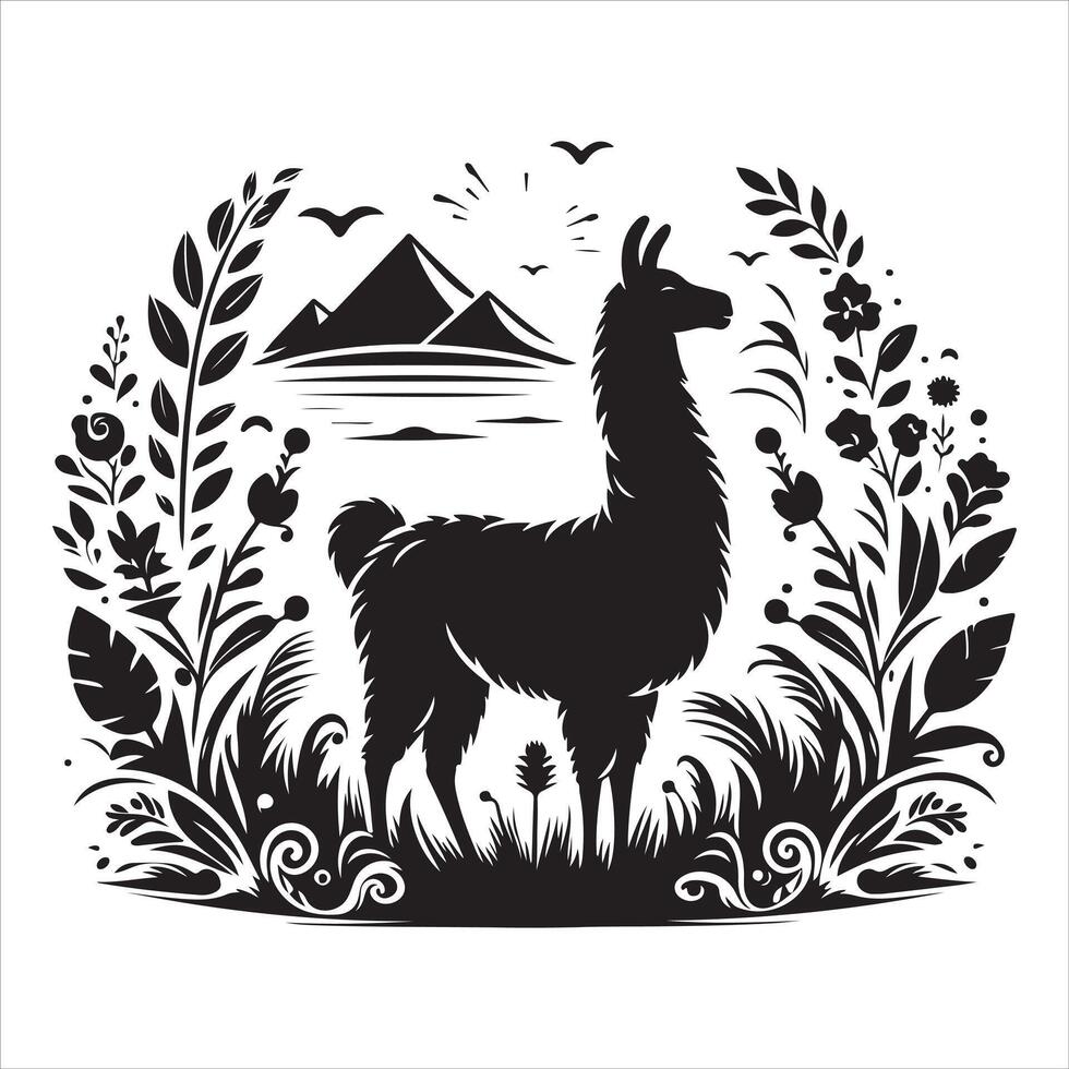 Graphic artwork of an alpaca silhouette vector