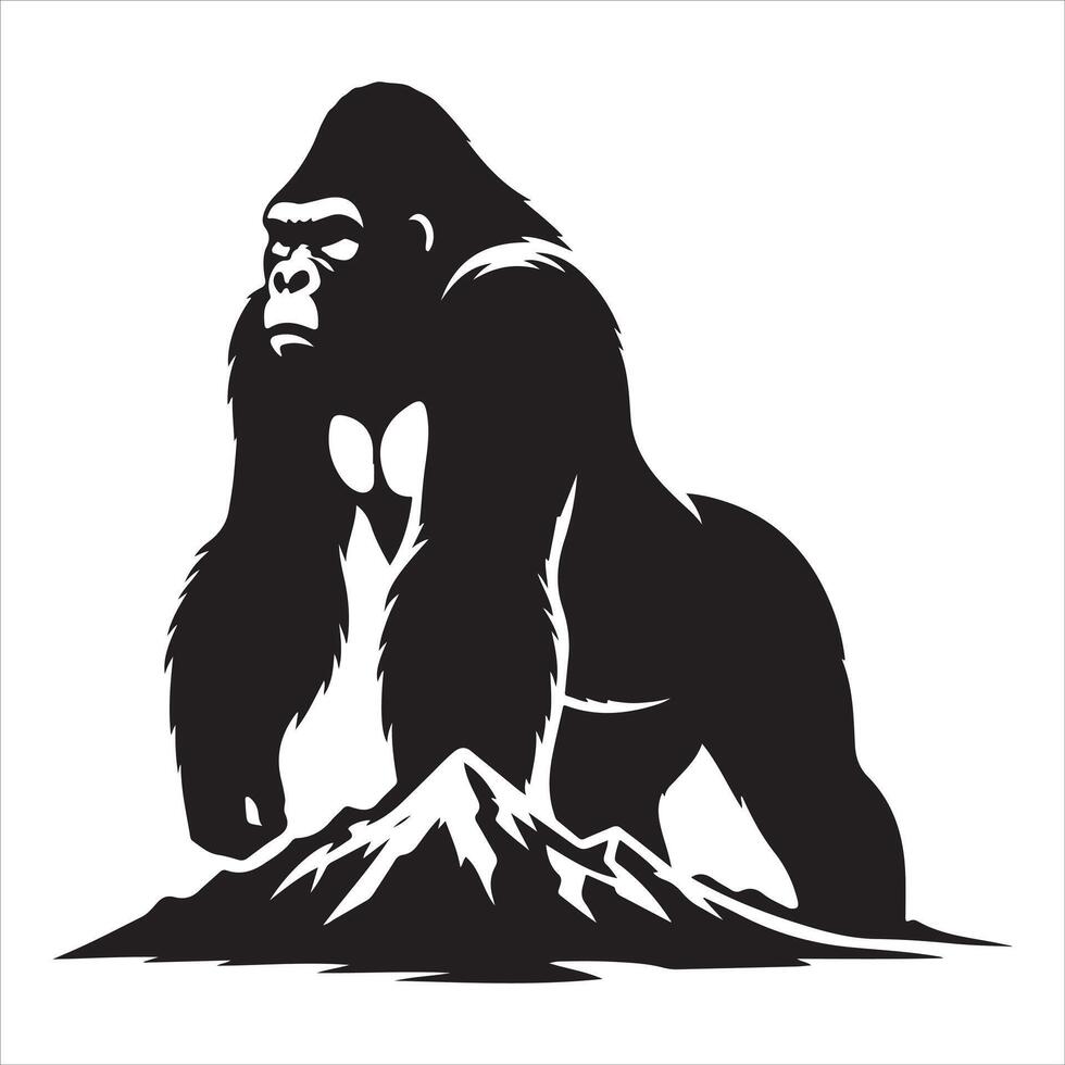 A silhouette of an angry gorilla set on a white background Gorilla graphic shape in a minimalist style vector