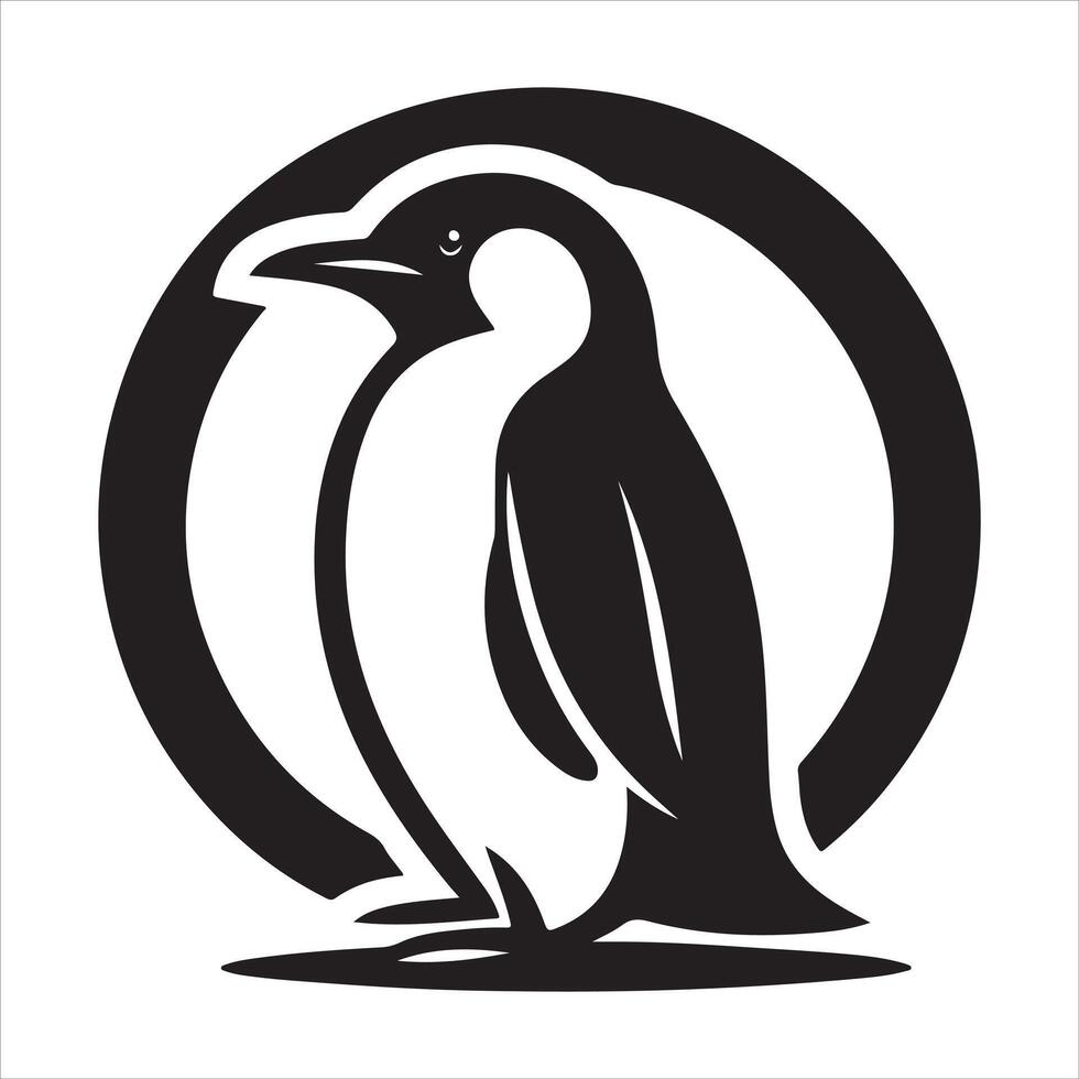 A graphic artwork of a penguin silhouette in black and white vector