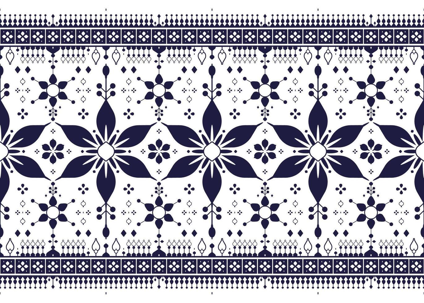 dark blue symbol floral on White background, ethnic fabric seamless pattern, design for cloth, carpet, batik, wallpaper, wrapping etc. vector