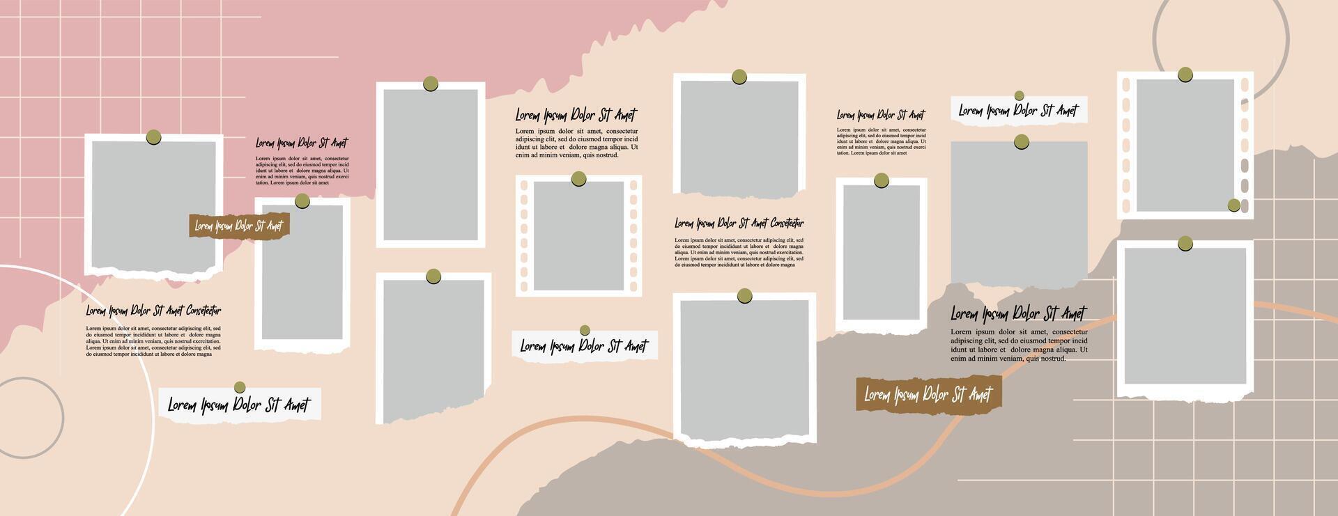 Picture collage and digital photo wall template vector