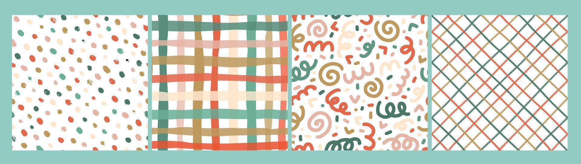 Christmas seamless patterns collection with dots, stripes, swirls for wallpaper, textile prints, backgrounds, wrapping paper, scrapbooking, stationery, etc. EPS 10 vector