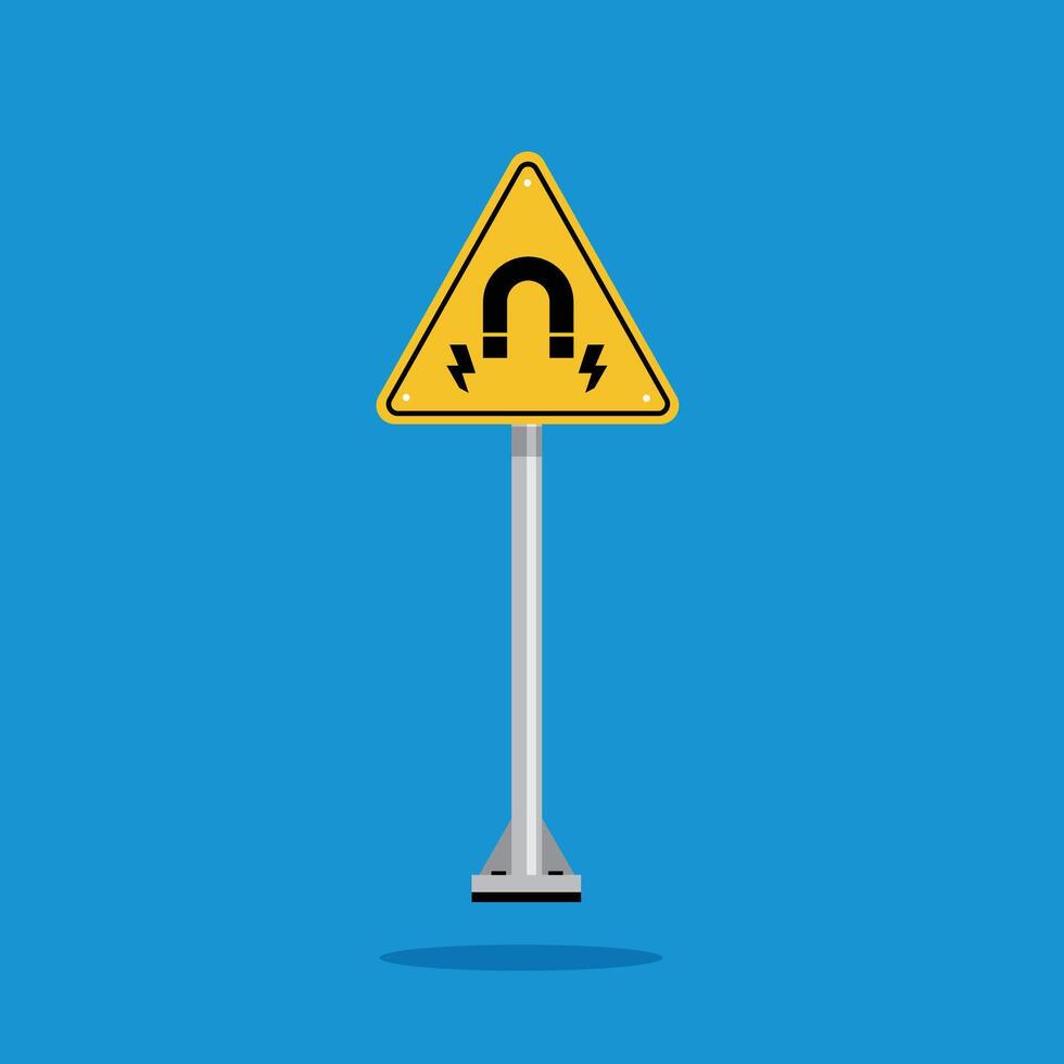 Warning strong magnetic field on a yellow triangle board. Suitable for posters and web icons vector