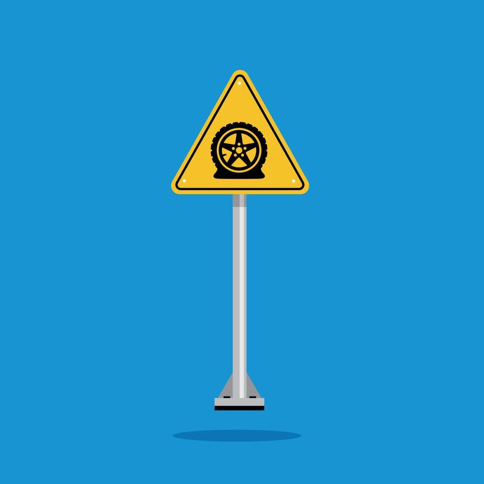 flat tire warning sign on yellow triangle board. Suitable for posters and web icons vector