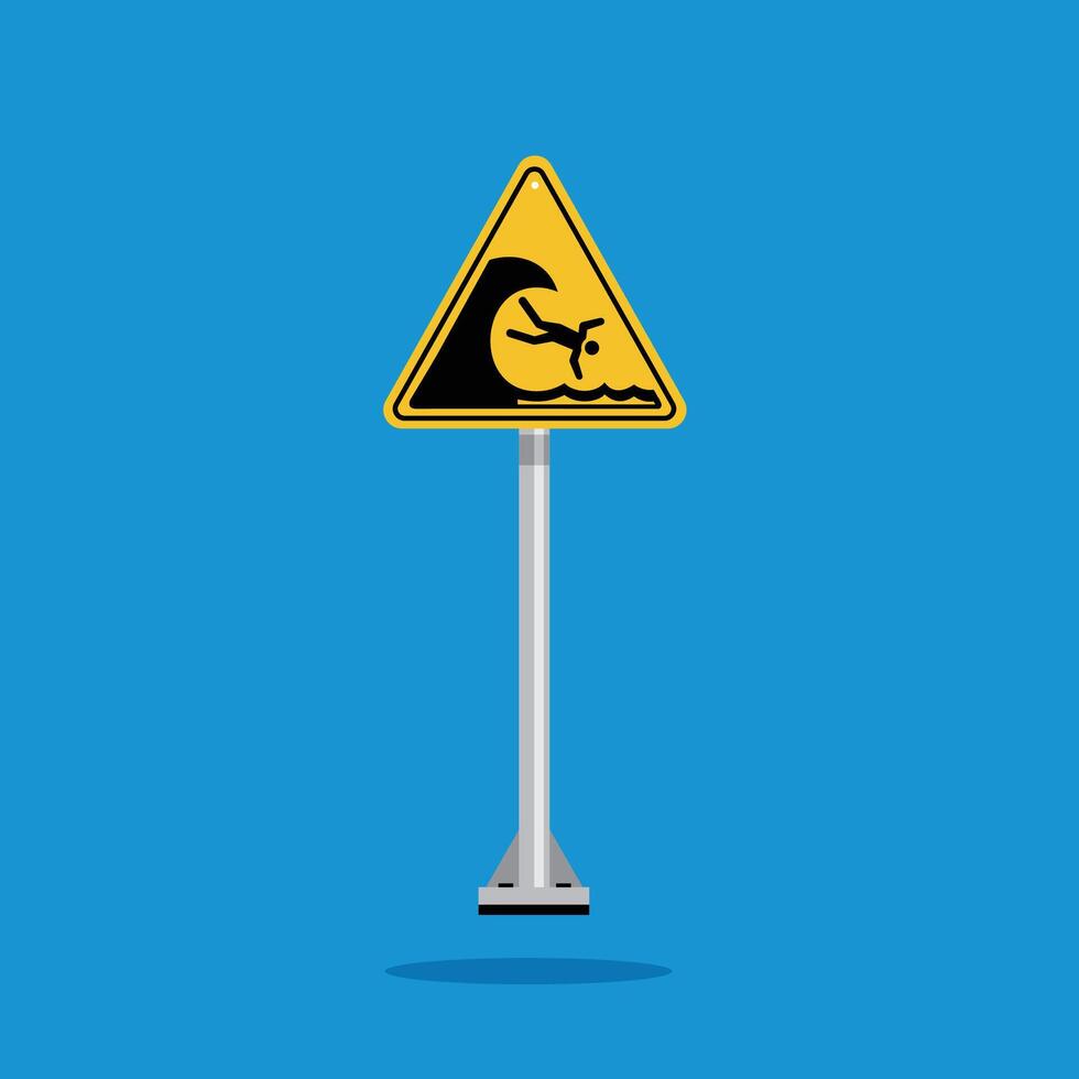danger of big waves with yellow triangle board. Suitable for posters and web icons vector
