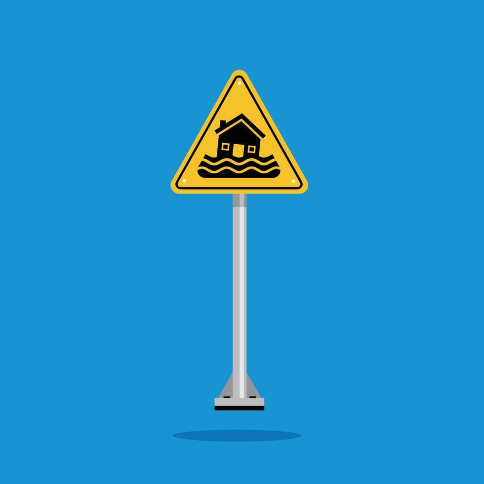 flood wearing zone warning sign on yellow triangle board. Suitable for posters and web icons vector