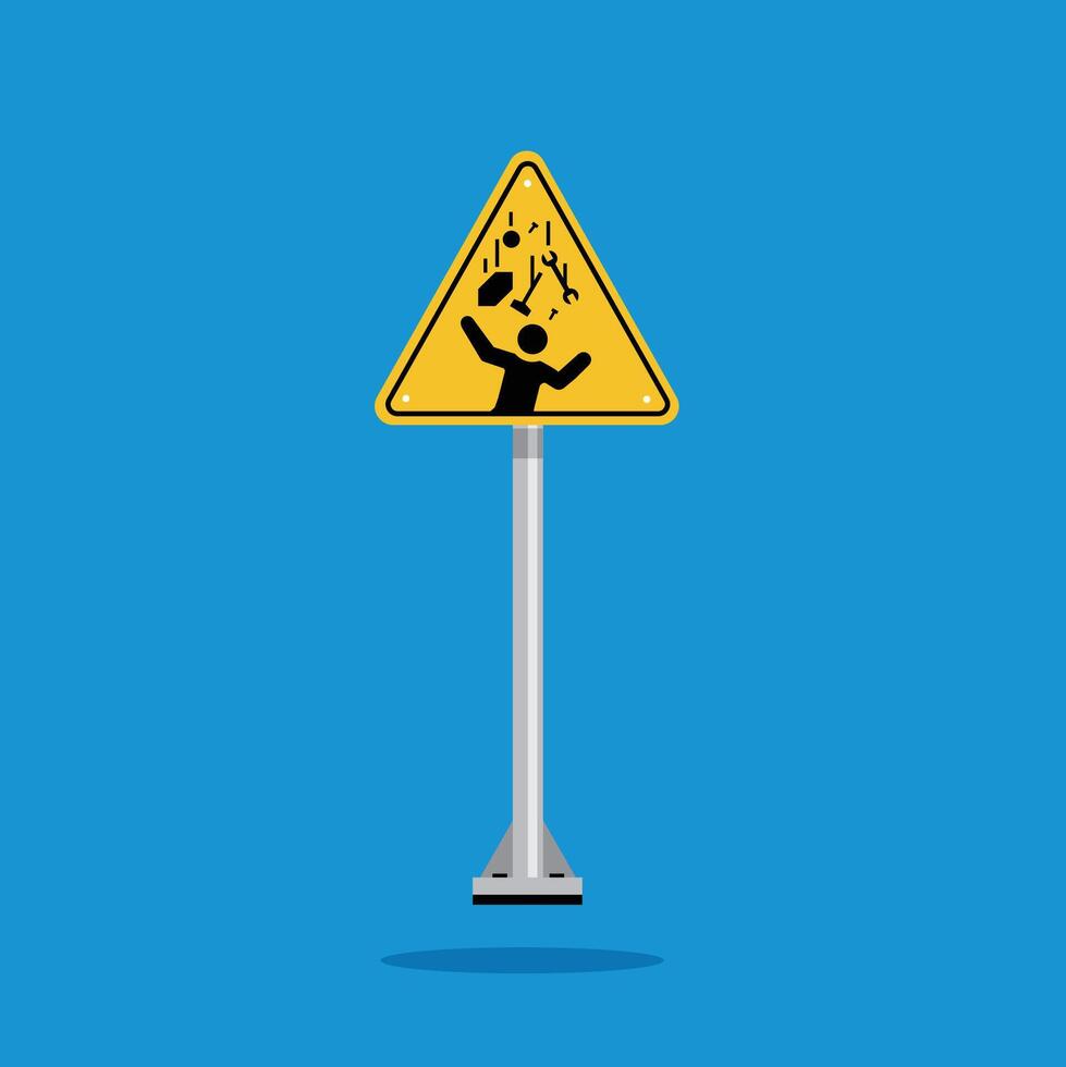 Warning sign of falling objects on a yellow triangle board. Suitable for posters and web icons vector
