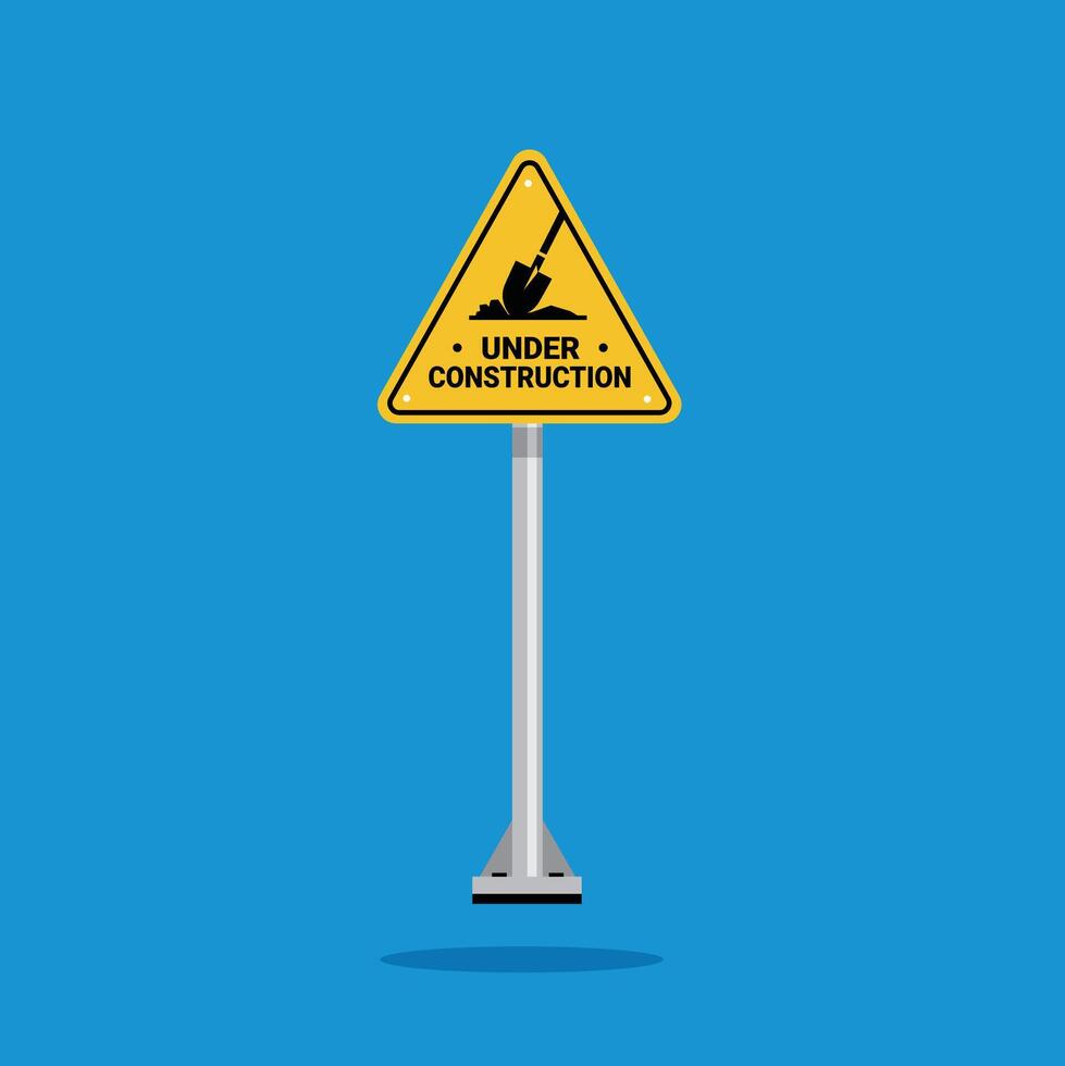 under construction at a site, shovel and soil on the yellow triangle sign. Suitable for posters and web icons vector