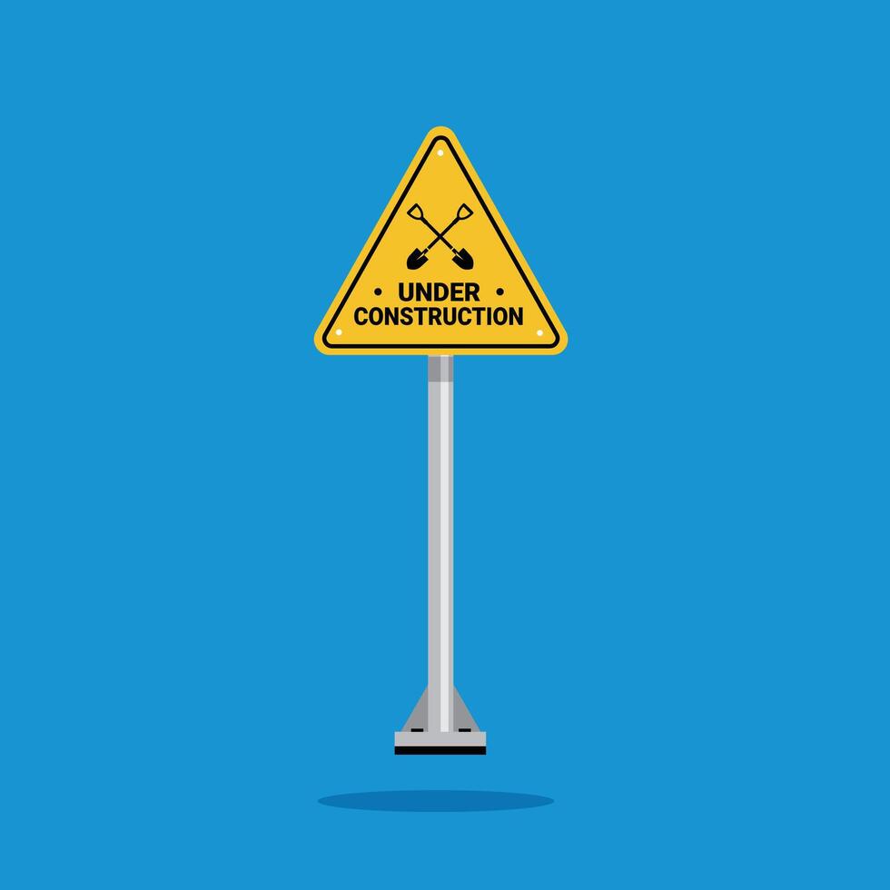under construction on a building, shovels crossed on a yellow triangle sign. Suitable for posters and web icons vector