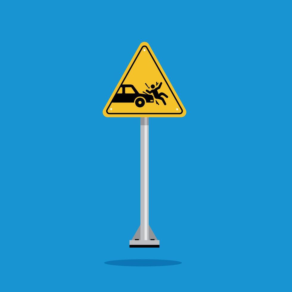 Warning sign of car accident hit someone on yellow triangle board. Suitable for poster and web icon vector