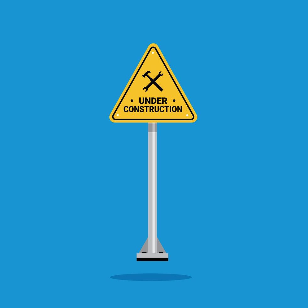 under construction in a building, a hammer and key crossed on a yellow triangle sign. Suitable for posters and web icons vector