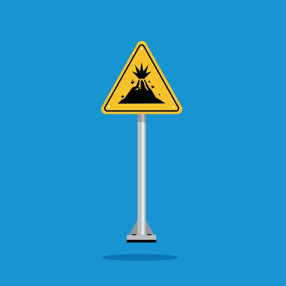 volcanic eruption warning sign on yellow triangle board. Suitable for posters and web icons vector