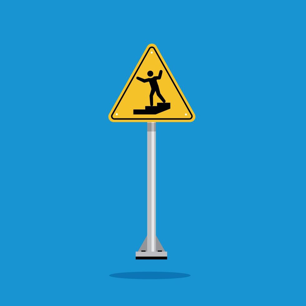 warning down stairs on yellow triangle sign. Suitable for posters and web icons vector