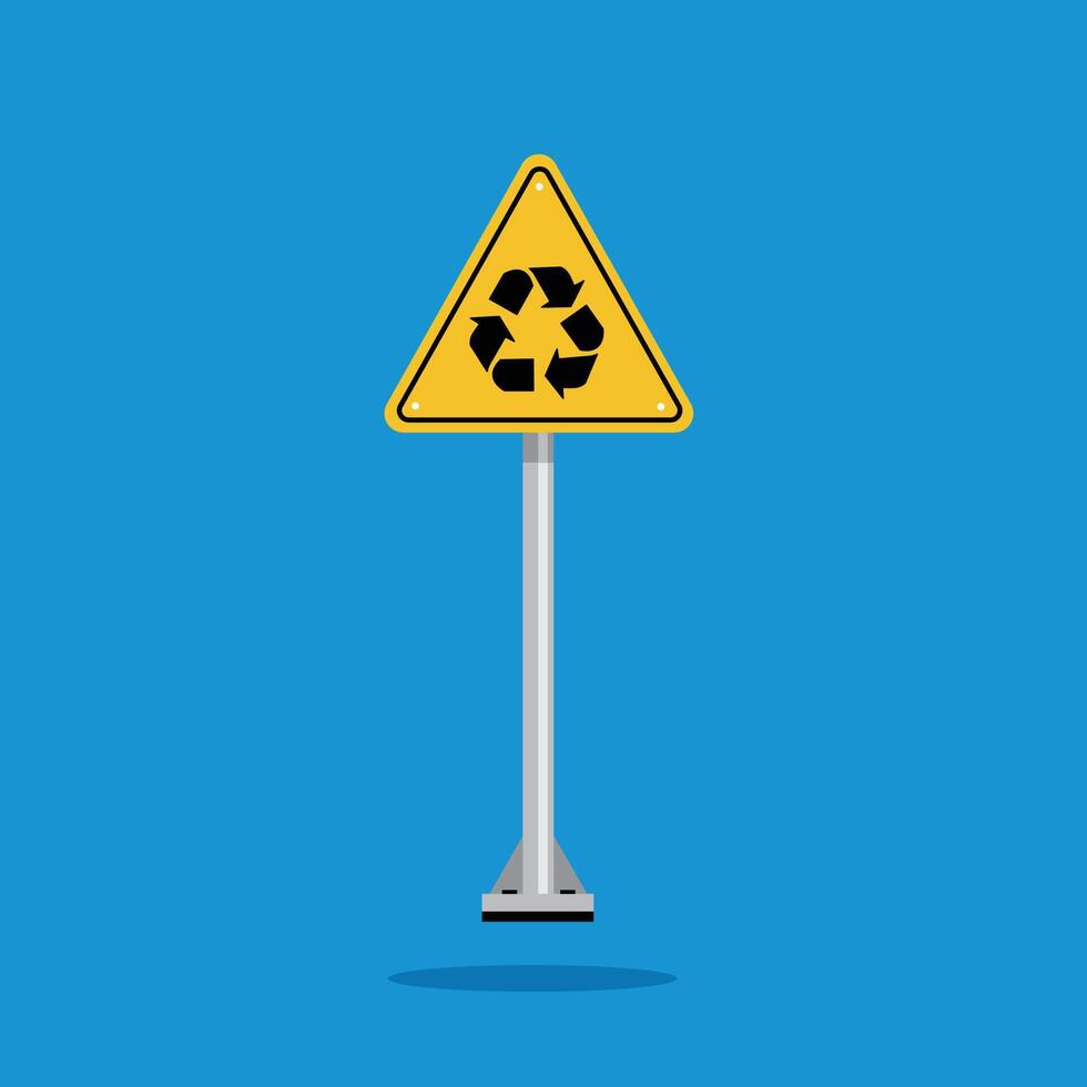 recycling area warning sign on yellow triangle board. Suitable for posters and web icons vector