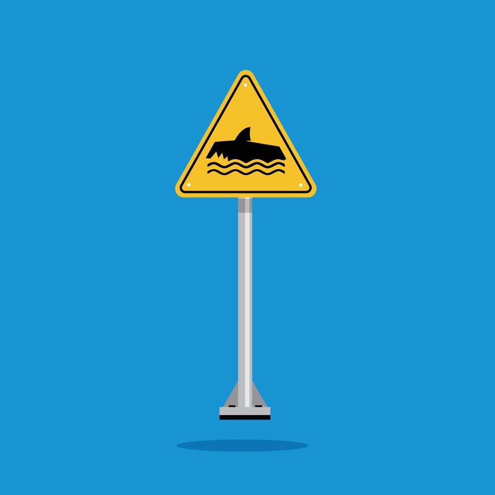 Shark warning sign on yellow triangle board. Suitable for posters and web icons vector