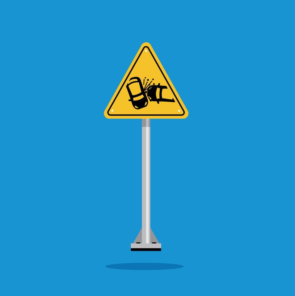 car accident warning sign on yellow triangle board. Suitable for posters and web icons vector