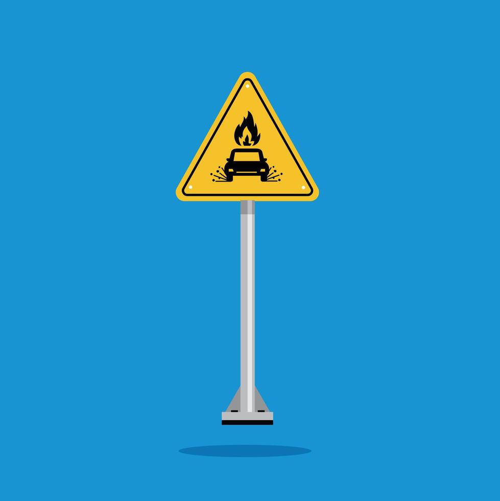 Car accident warning sign burning on yellow triangle board. Suitable for posters and web icons vector