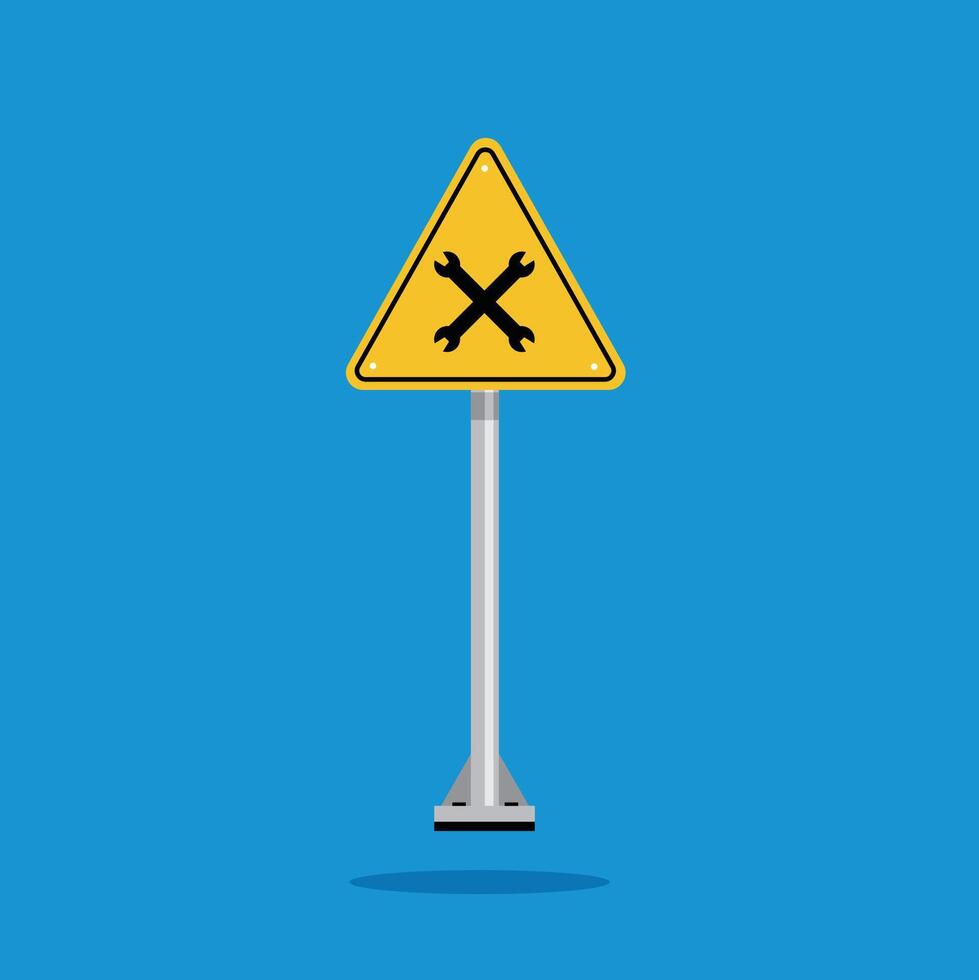 under construction in a building, a wrench crossed on a yellow triangle sign. Suitable for posters and web icons vector