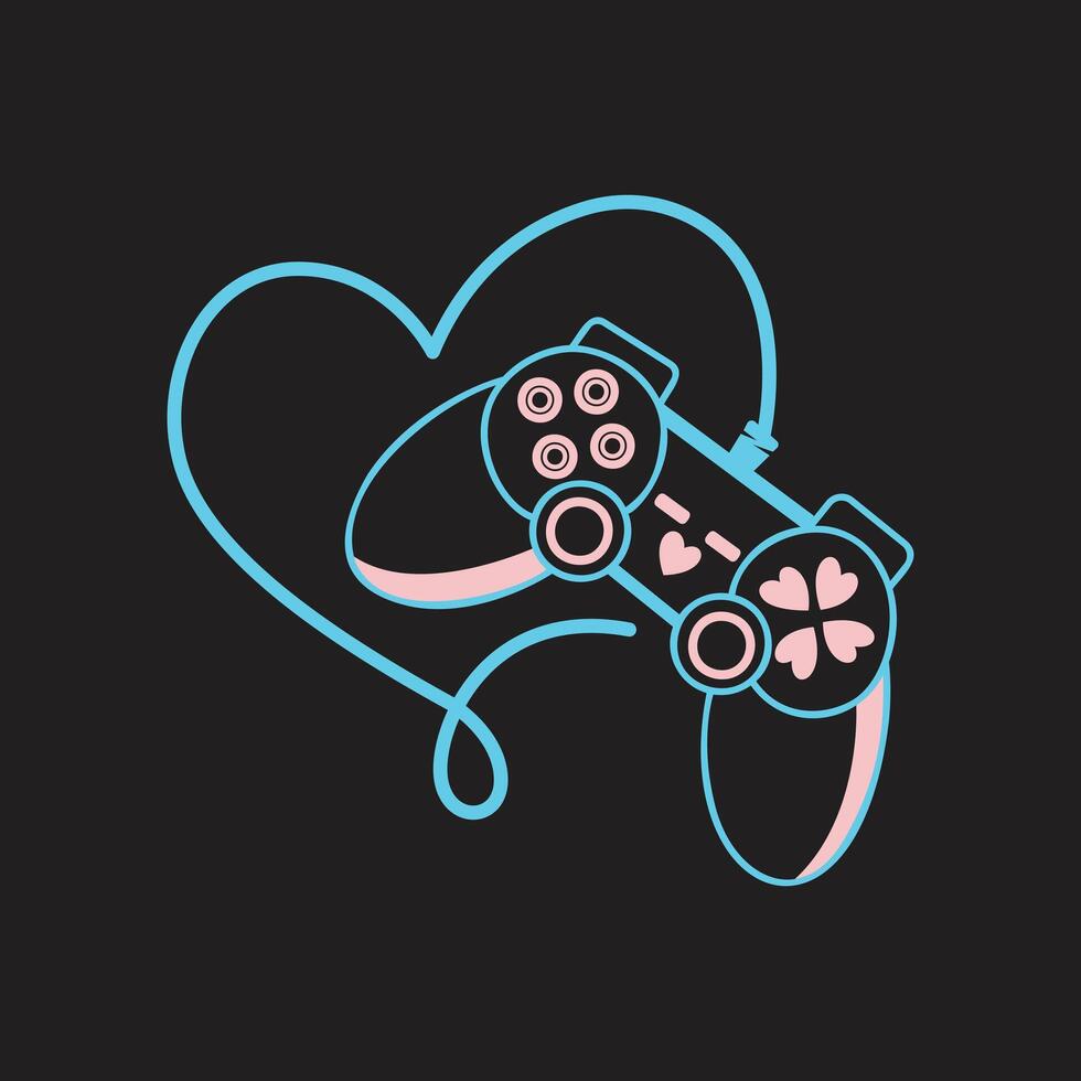 Feminine gaming console icon with heart lineart icon and illustration vector