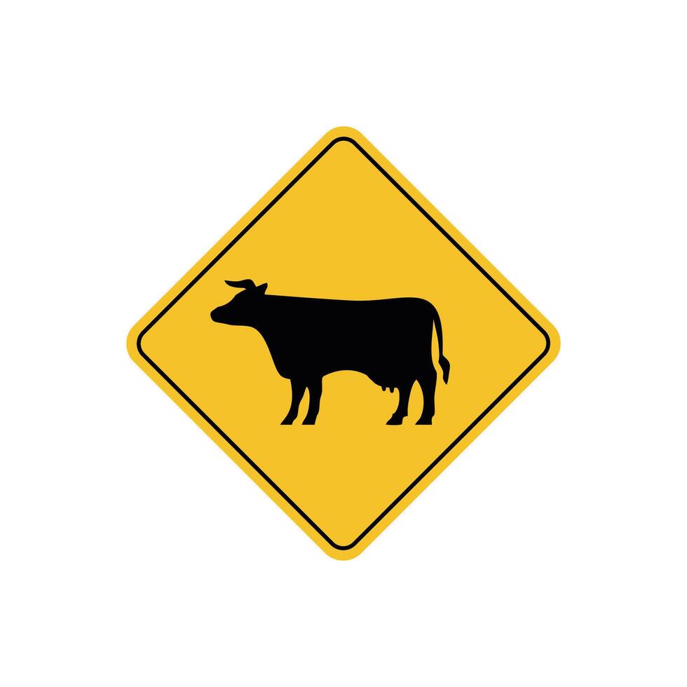 road sign icon, cattle crossing on yellow rhombus. board.suitable for poster use and web icon vector