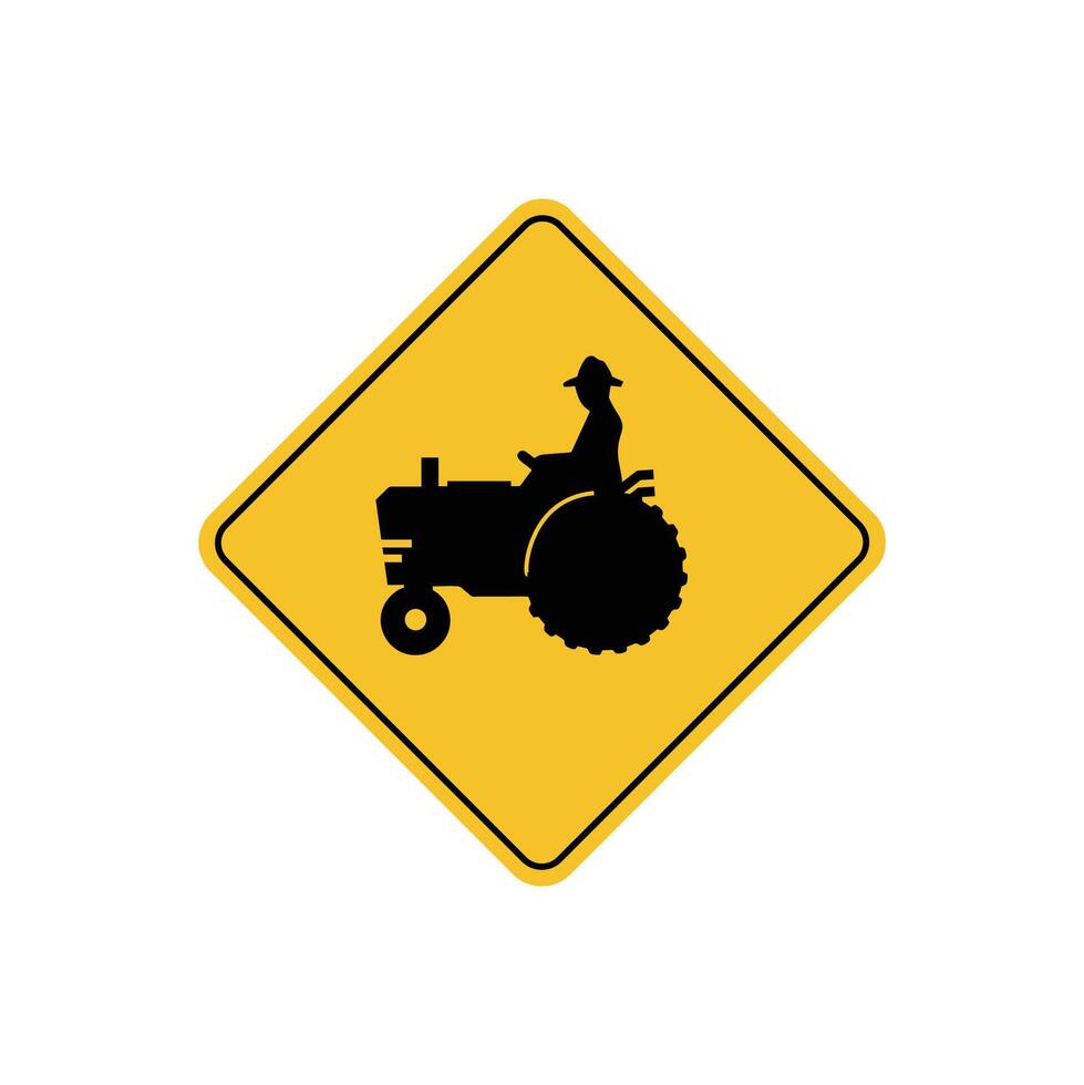 road sign icon, tractor crossing on yellow rhombus. board.suitable for poster use and web icon vector