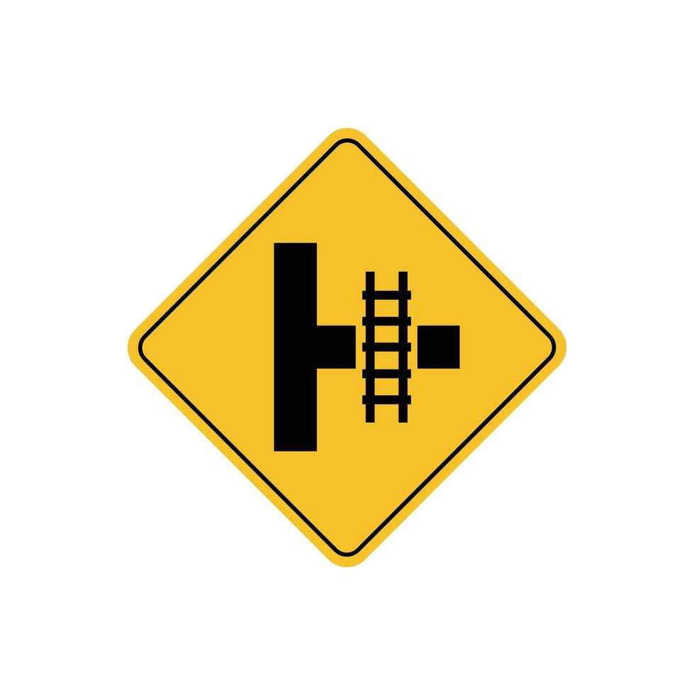 road sign icon, pararel rail road on yellow rhombus. board.suitable for poster use and web icon vector