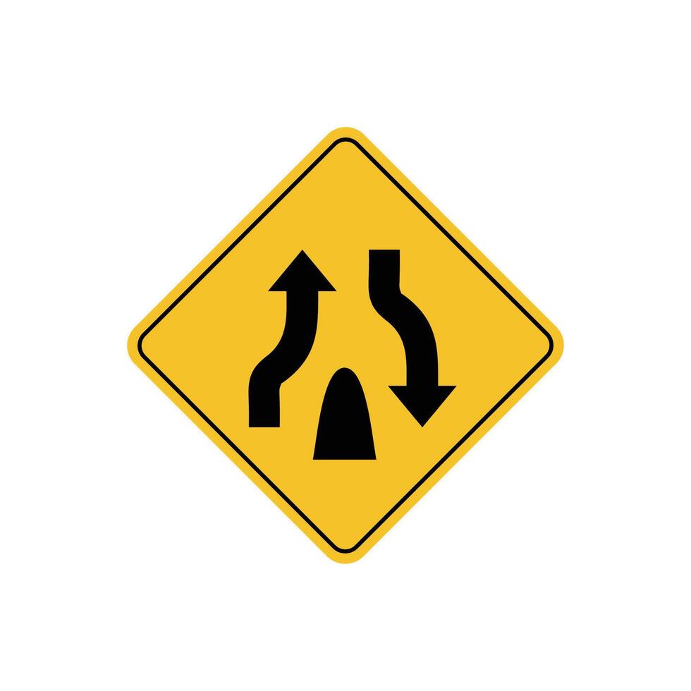 road sign icon, warning for the end of a divided road on yellow rhombus. board.suitable for poster use and web icon vector
