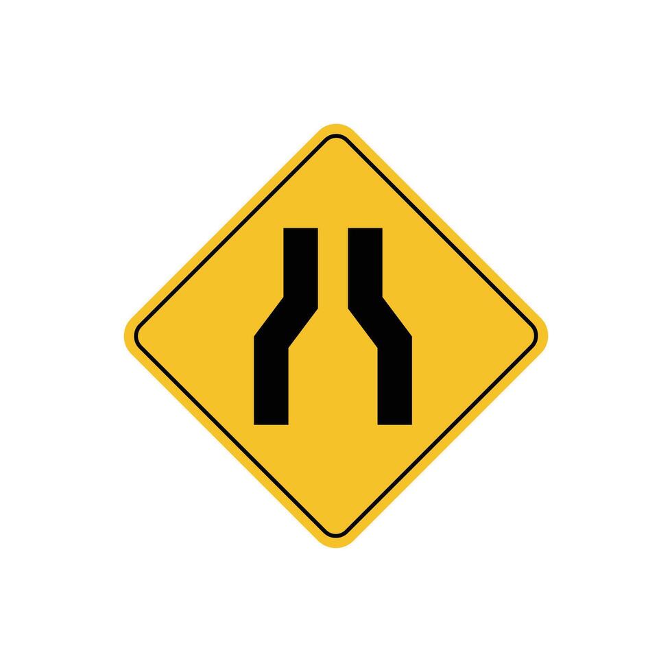 road sign icon, road narrows ahead on yellow rhombus. board.suitable for poster use and web icon vector
