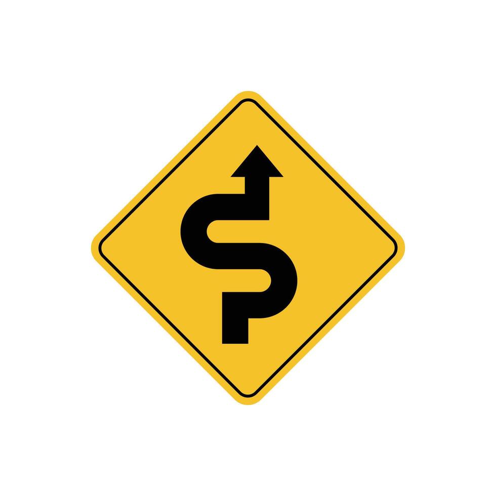 road sign icon, warning for curves on yellow rhombus board. suitable for poster use and web icon vector