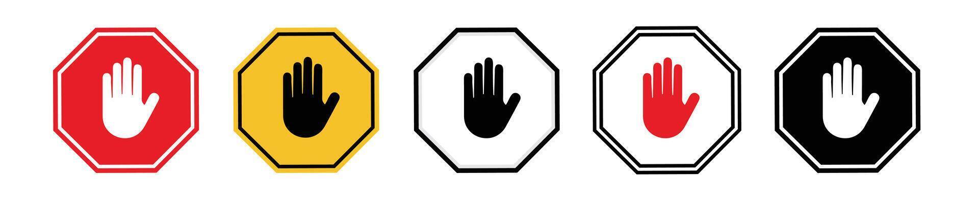 set road sign icon, stop and give way to all traffic vector