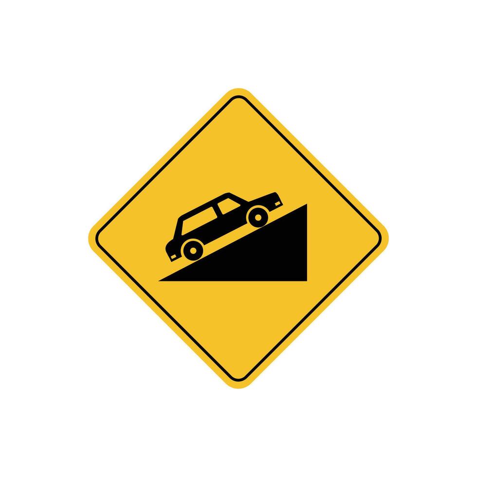 road sign icon, steep ascent ahead on yellow rhombus board. suitable for poster use and web icon vector