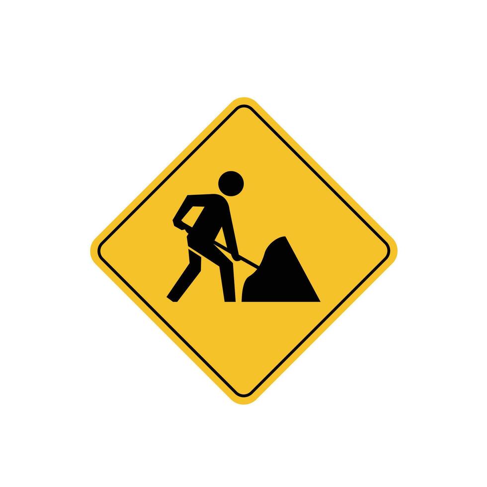 road sign icon, roadworks ahead warning on yellow rhombus. board.suitable for poster use and web icon vector