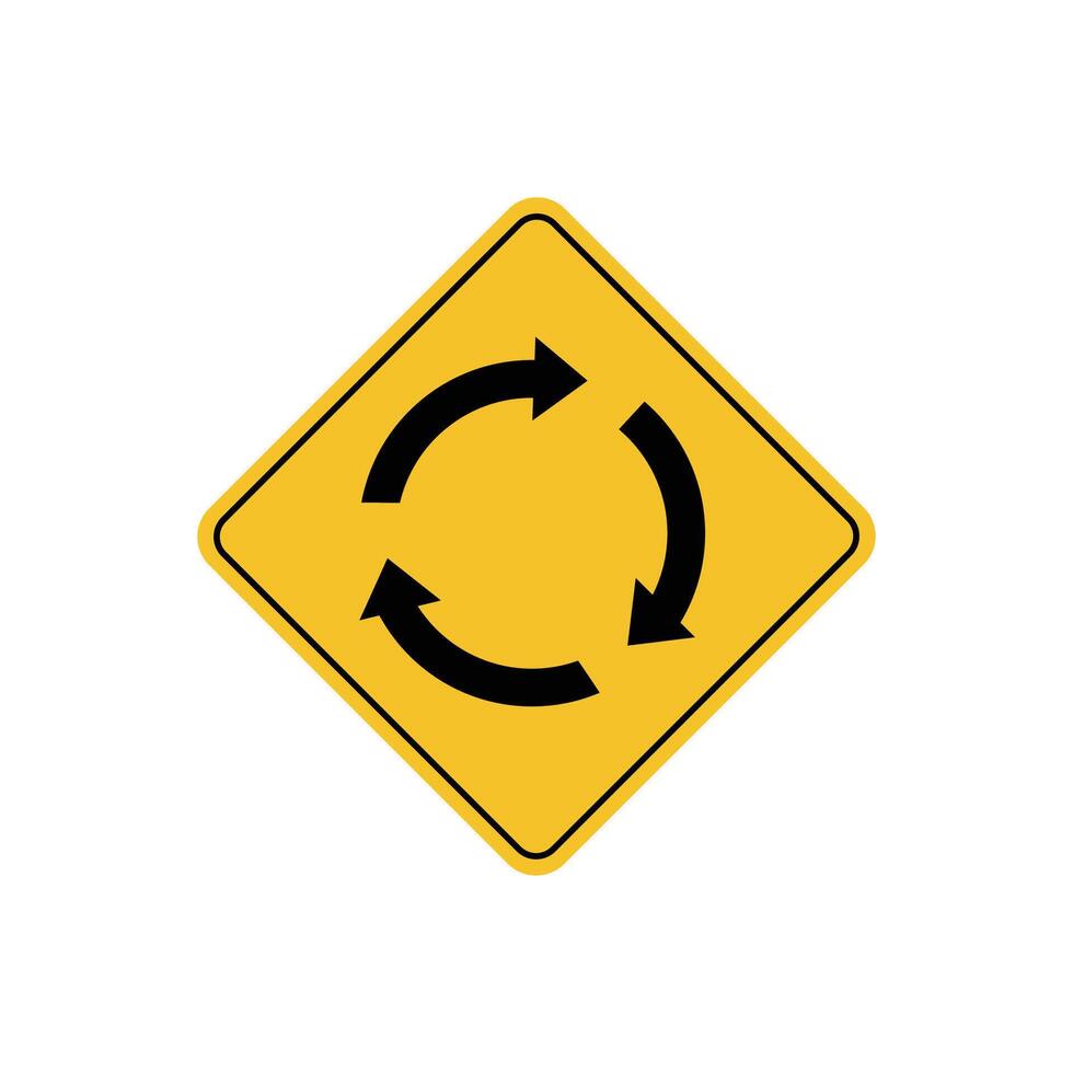 road sign icon, roundabout ahead on yellow rhombus board. suitable for poster use and web icon vector