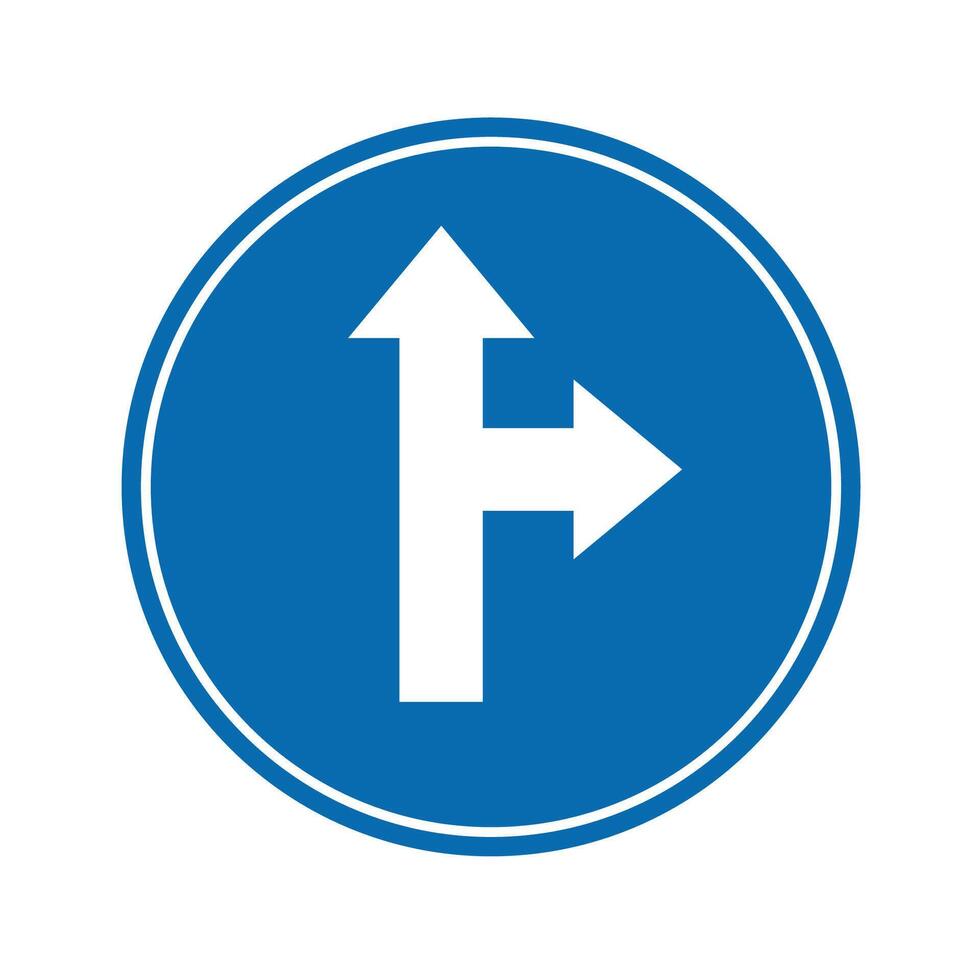 road sign icon, turn ahead road on blue round board. suitable for poster use and web icon vector