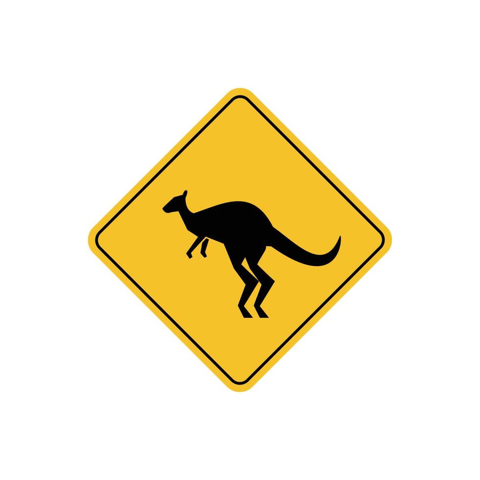 road sign icon, kangaroo crossing road on yellow rhombus. board.suitable for poster use and web icon vector