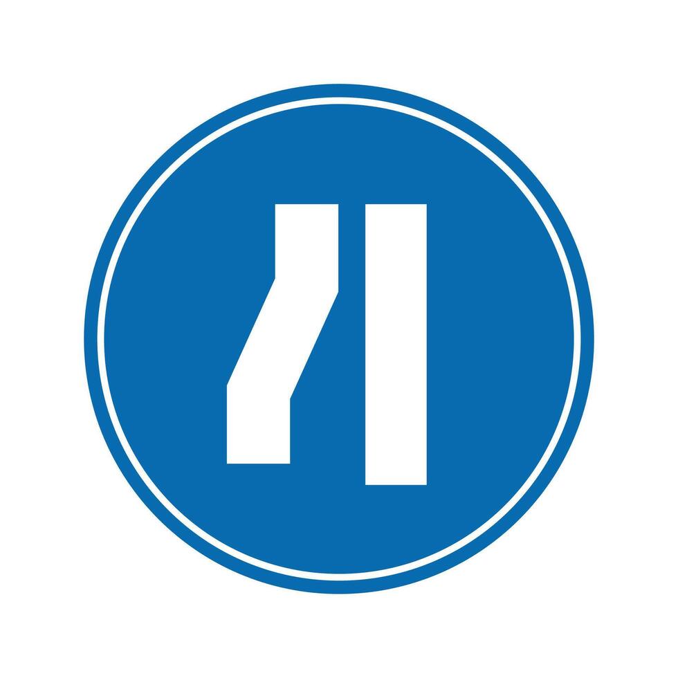 road sign icon, road gets narrow on side blue round rhombus board. suitable for poster use and web icon vector