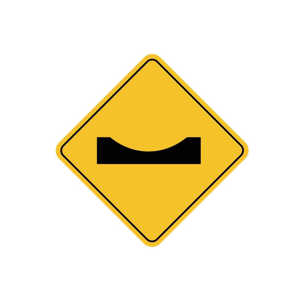 road sign icon, warning for a dip in the road on yellow rhombus board. suitable for poster use and web icon vector
