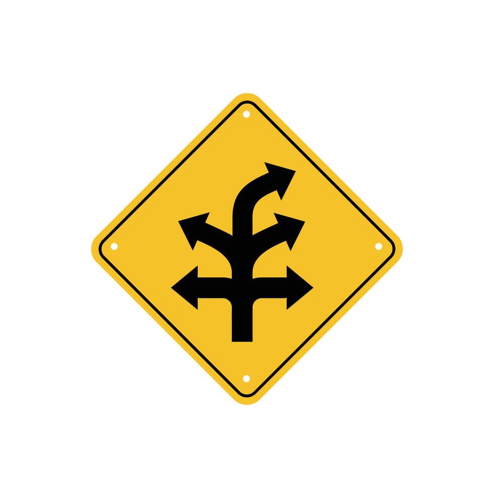 road sign icon, fork in the road on yellow rhombus. board.suitable for poster use and web icon vector