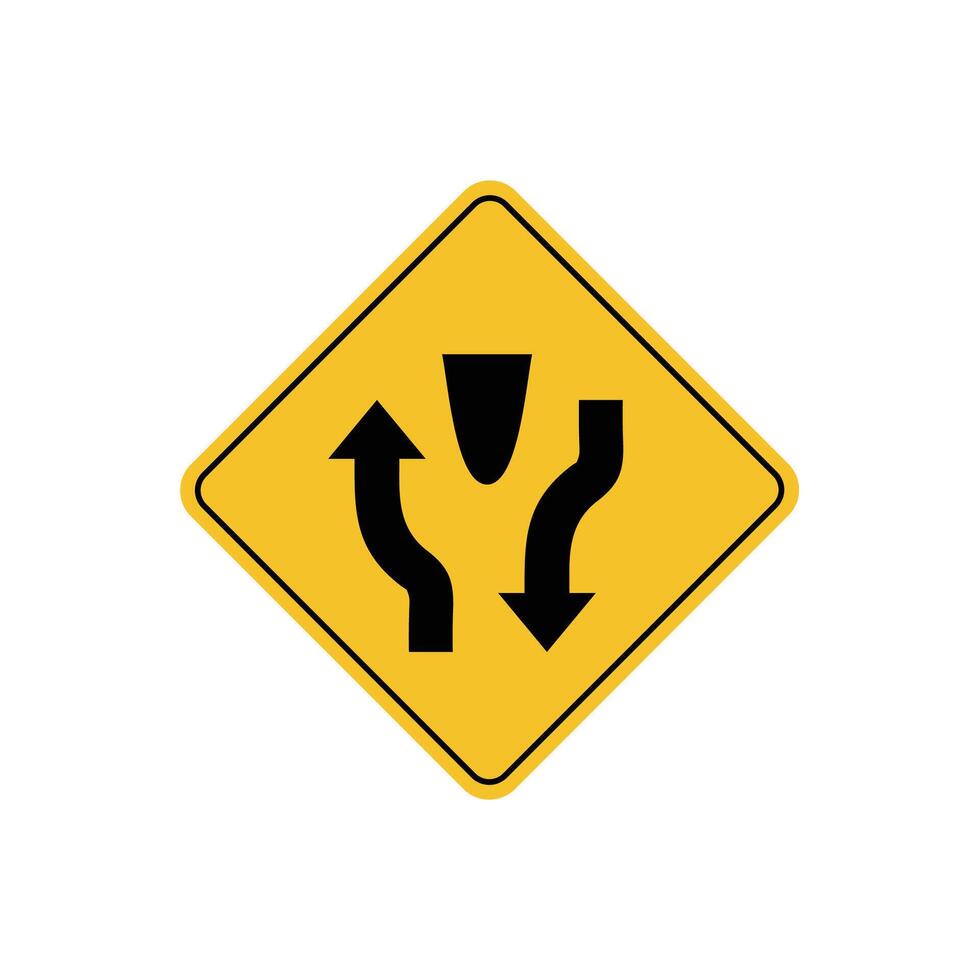 road sign icon, warning for divided road on yellow rhombus. board.suitable for poster use and web icon vector