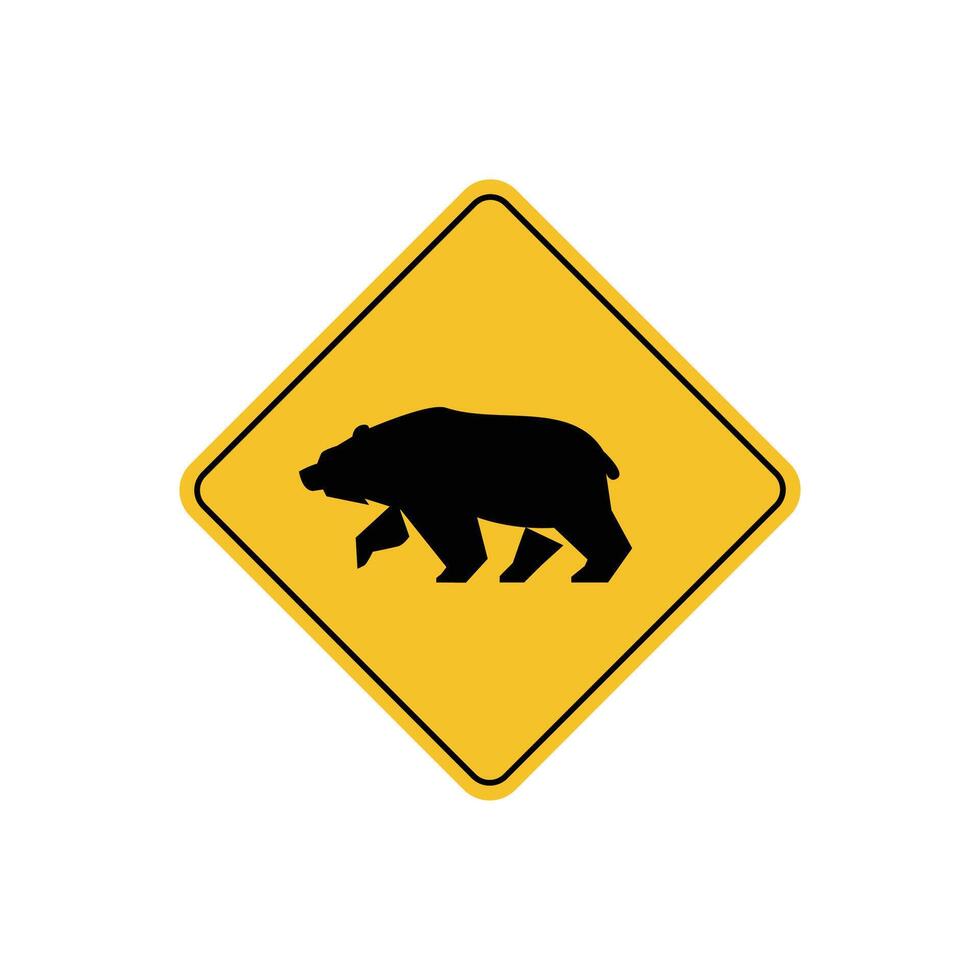 road sign icon, bear crossing on yellow rhombus. board.suitable for poster use and web icon vector