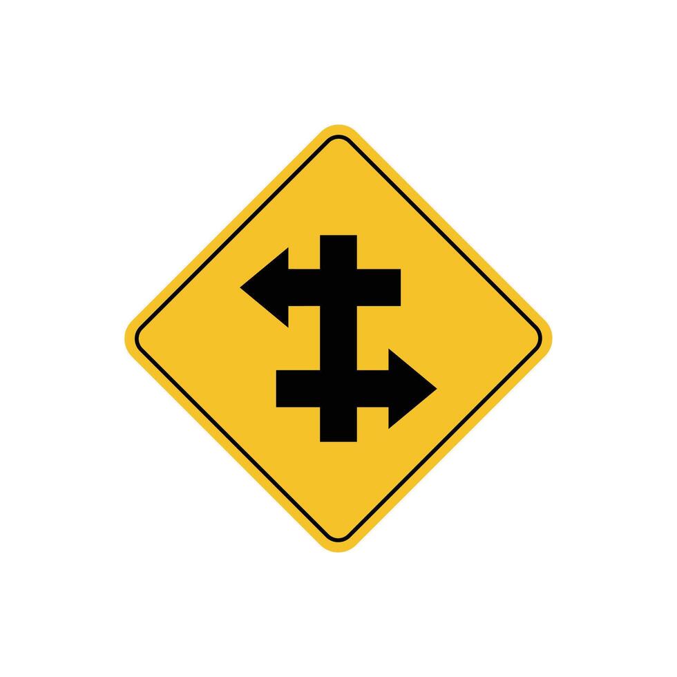 road sign icon, Divided road on yellow rhombus. board.suitable for poster use and web icon vector