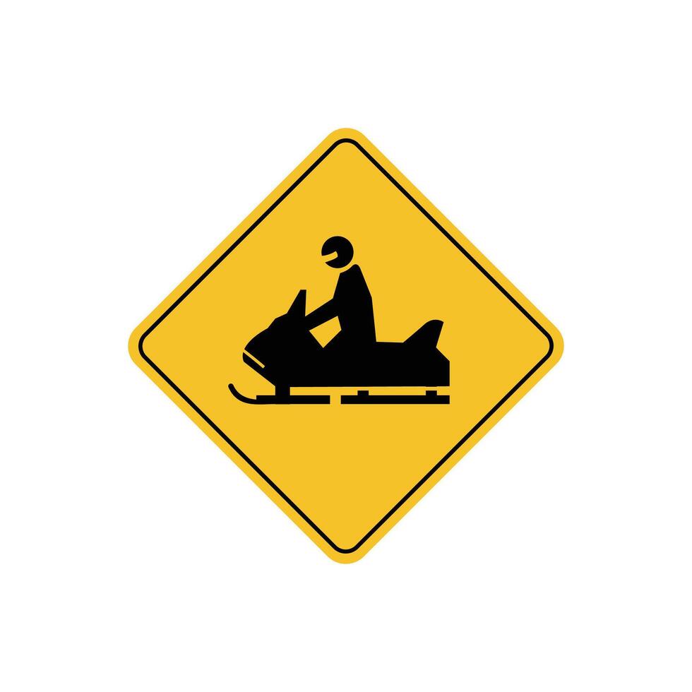 road sign icon, snow mobile on yellow rhombus. board.suitable for poster use and web icon vector