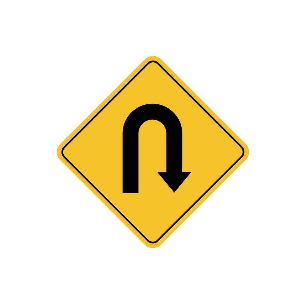 road sign icon, Turning Ahead on yellow rhombus. board.suitable for poster use and web icon vector