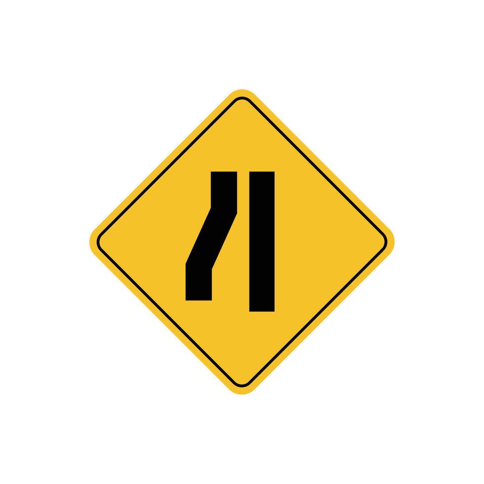 road sign icon, road gets narrow on side on yellow rhombus board. suitable for poster use and web icon vector