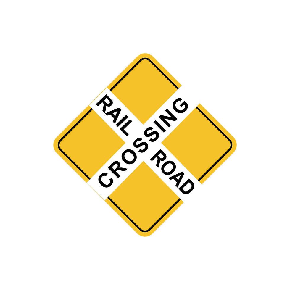 road sign icon, rail road crossing on yellow rhombus. board.suitable for poster use and web icon vector