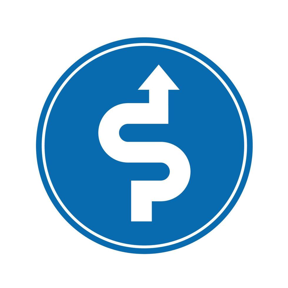 road sign icon, warning for curves blue round board. suitable for poster use and web icon vector