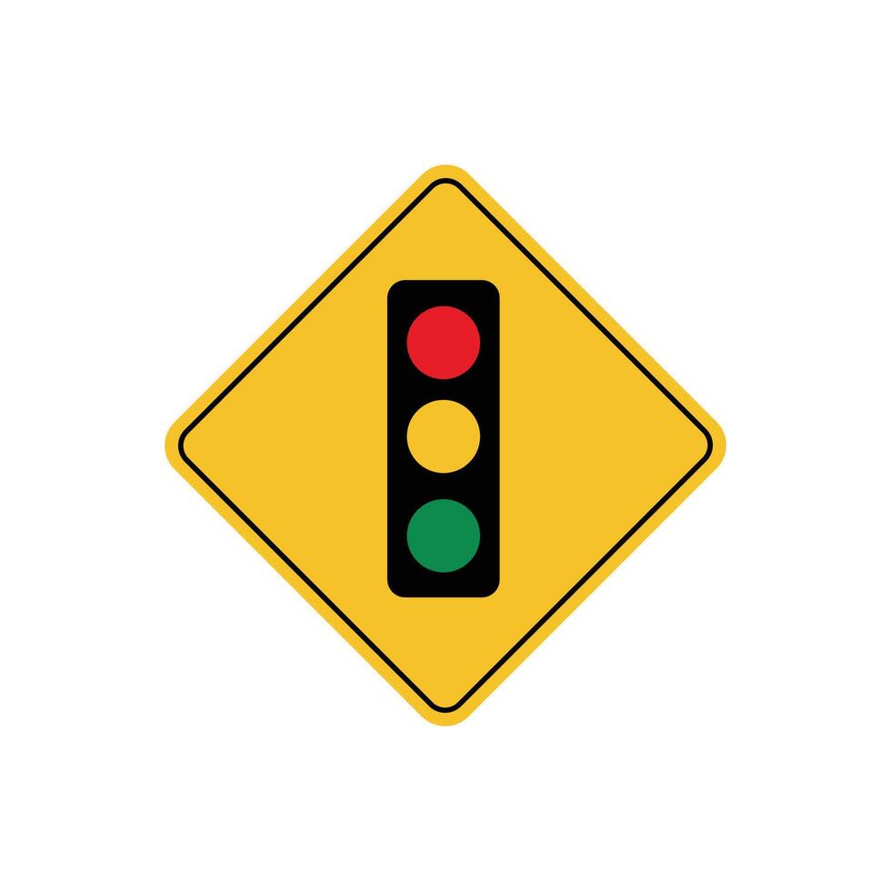 road sign icon, traffic light ahead on yellow rhombus board. suitable for poster use and web icon vector