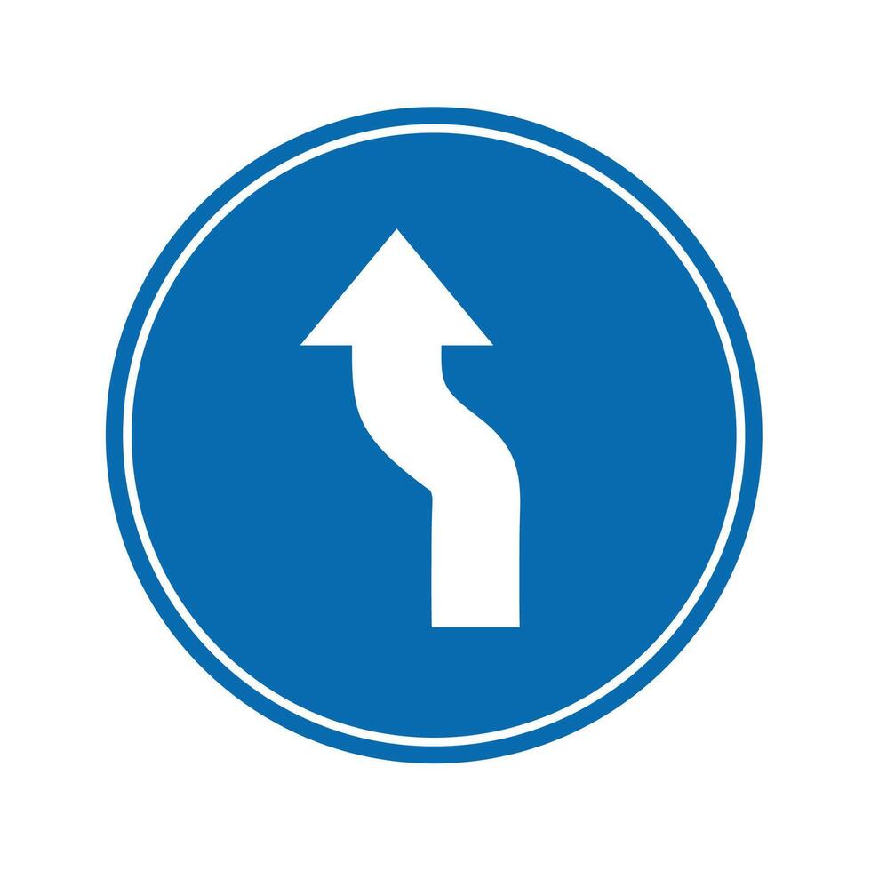 road sign icon, double curve ahead road on blue round board . board.suitable for poster use and web icon vector